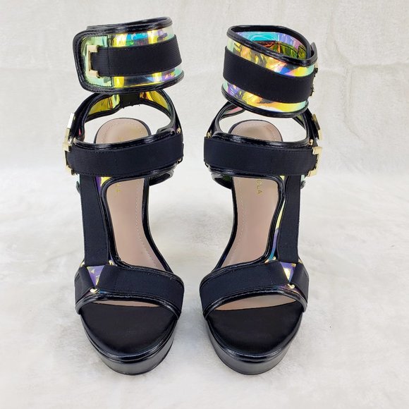 Sexy Mini Platform 5" High Heel Harness Strap Shoes Black - Picture 4 of 9